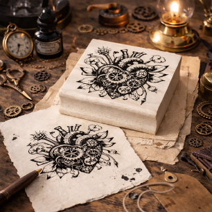 Steampunk Heart Briefmarke - Vintages Zahnrad und Gummistempel