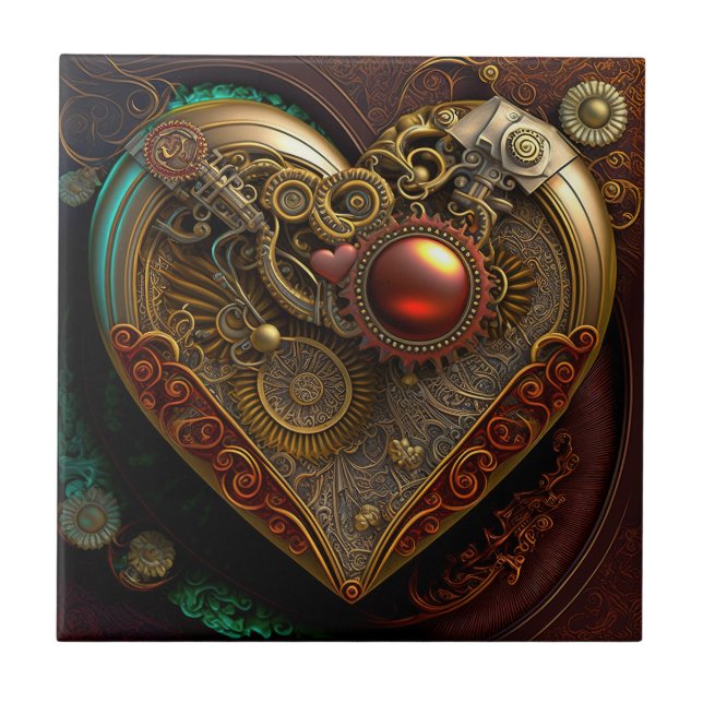 Steampunk Heart Keramik Tile Fliese (Vorderseite)