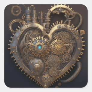 Steampunk Heart   Metallgetriebe Quadratischer Aufkleber