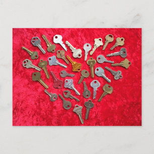 Steampunk HEART of Keys Red Postcard Postkarte