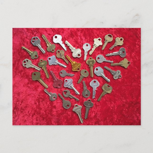 Steampunk HEART of Keys Red postcard Postkarte (Vorderseite)