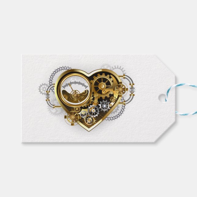 Steampunk Heart with a Manometer Geschenkanhänger (Vorderseite (Horizontal))