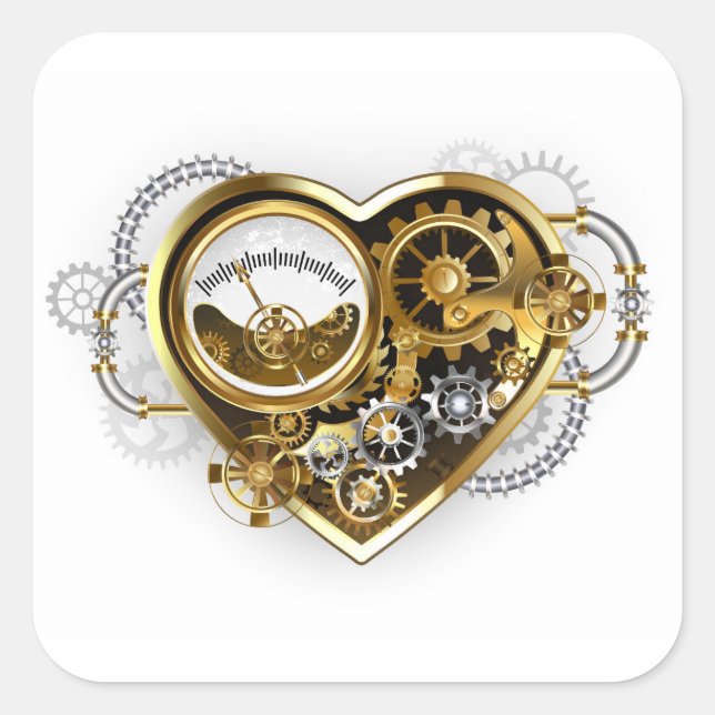 Steampunk Heart with a Manometer Quadratischer Aufkleber (Vorderseite)