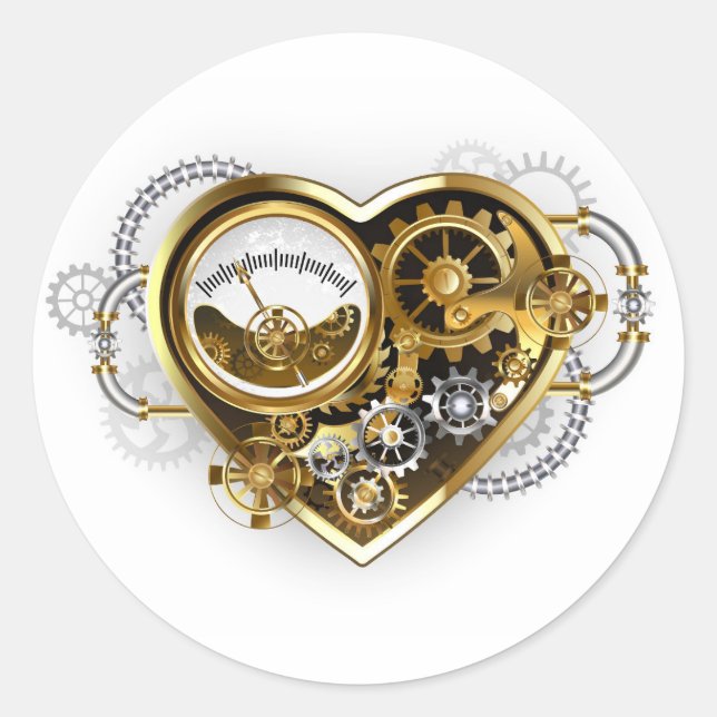 Steampunk Heart with a Manometer Runder Aufkleber (Vorderseite)
