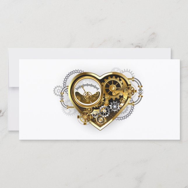 Steampunk Heart with a Manometer Save The Date (Vorderseite)