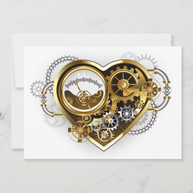 Steampunk Heart with a Manometer Save The Date (Vorderseite)