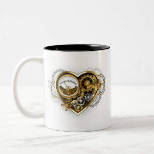 Steampunk Heart with a Manometer Zweifarbige Tasse