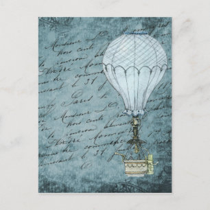 Steampunk-Heißluftballon-Dämmerung-Blau-Handschrif Postkarte
