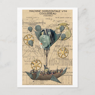 Steampunk-Heißluftballon-Schiff Postkarte
