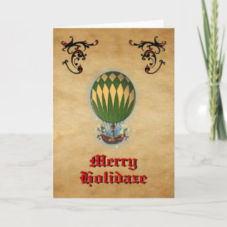 Steampunk-Heißluftballon-Weihnachtskarte Feiertagskarte