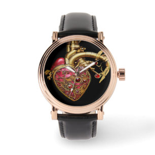 Steampunk-Herz Anatomische Rubine und Zahnräder Armbanduhr