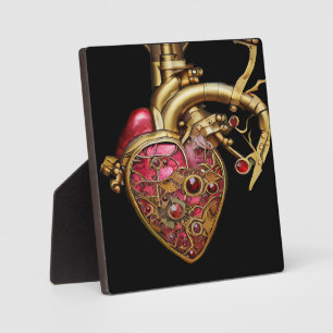 Steampunk-Herz Anatomische Rubine und Zahnräder Fotoplatte
