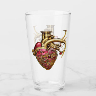 Steampunk-Herz Anatomische Rubine und Zahnräder Glas