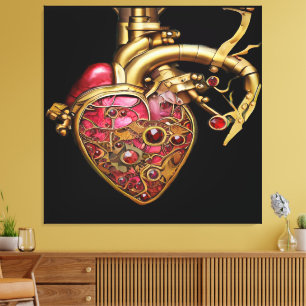 Steampunk-Herz Anatomische Rubine und Zahnräder Leinwanddruck