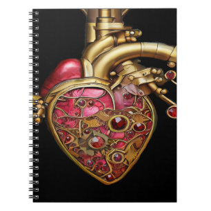 Steampunk-Herz Anatomische Rubine und Zahnräder Notizblock