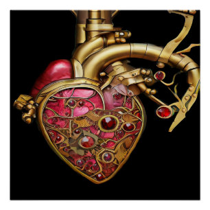 Steampunk-Herz Anatomische Rubine und Zahnräder Poster