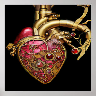 Steampunk-Herz Anatomische Rubine und Zahnräder Poster