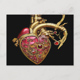 Steampunk-Herz Anatomische Rubine und Zahnräder Postkarte