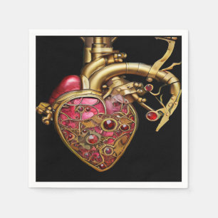 Steampunk-Herz Anatomische Rubine und Zahnräder Serviette