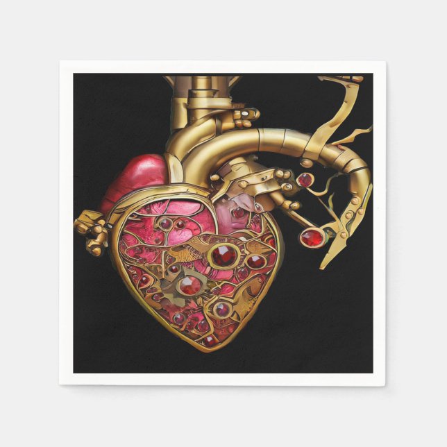 Steampunk-Herz Anatomische Rubine und Zahnräder Serviette (Vorderseite)