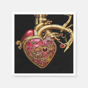 Steampunk-Herz Anatomische Rubine und Zahnräder Serviette