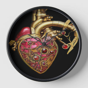 Steampunk-Herz Anatomische Rubine und Zahnräder Uhr