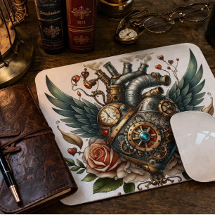 Steampunk Herz-Mauspad Vintage Mechanisch Mousepad