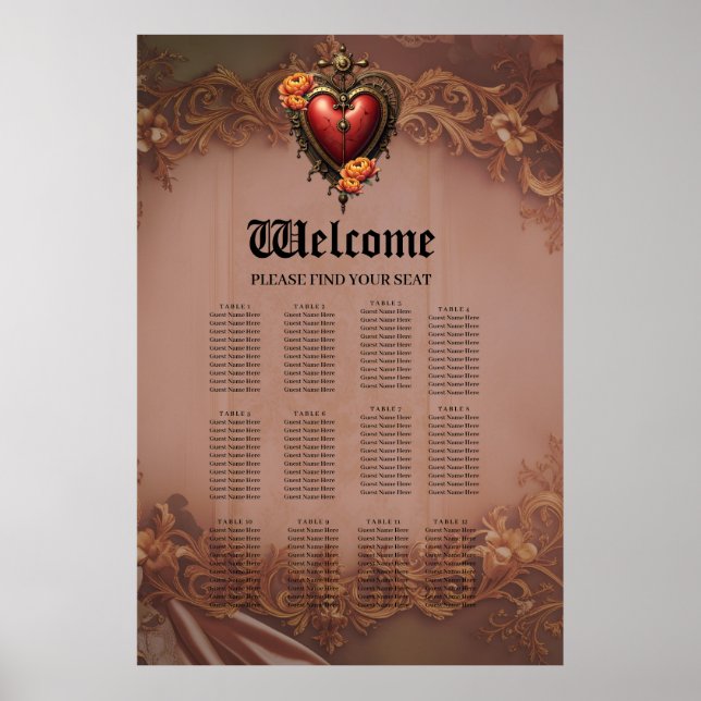 Steampunk Herz mit Blume Poster (Vorne)