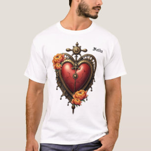 Steampunk Herz mit Blume. T-Shirt