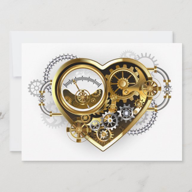 Steampunk-Herz mit Manometer Ankündigung (Vorderseite)