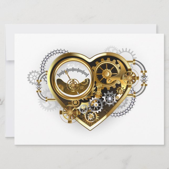 Steampunk-Herz mit Manometer Einladung (Vorderseite)