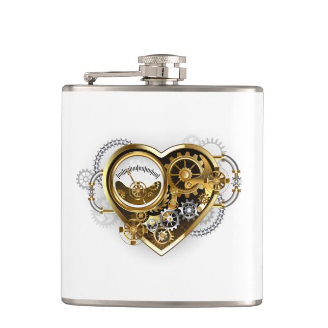 Steampunk-Herz mit Manometer Flachmann (Vorderseite)
