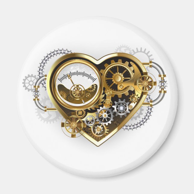 Steampunk-Herz mit Manometer Magnet (Vorne)