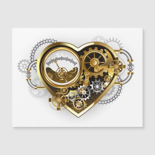 Steampunk-Herz mit Manometer Magneteinladung (Vorderseite)