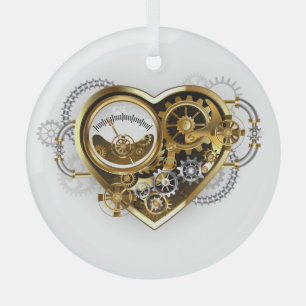 Steampunk-Herz mit Manometer Ornament Aus Glas
