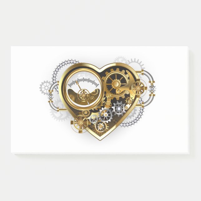 Steampunk-Herz mit Manometer Post-it Klebezettel (Vorderseite)