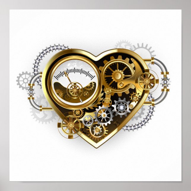 Steampunk-Herz mit Manometer Poster (Vorne)