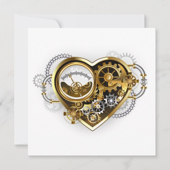 Steampunk-Herz mit Manometer Save The Date (Vorderseite)