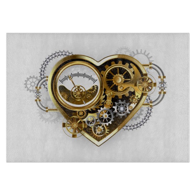 Steampunk-Herz mit Manometer Schneidebrett (Vorderseite)