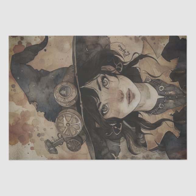 Steampunk Hexe Halloween Wassercolor Seidenpapier (Vorderseite)