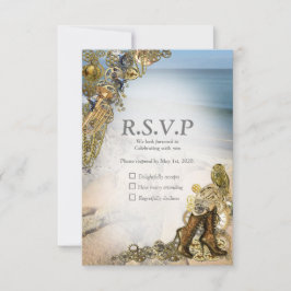Steampunk Hochzeit am Meer RSVP Karte