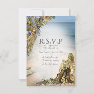 Steampunk Hochzeit am Meer RSVP Karte