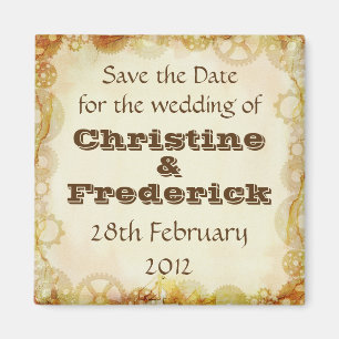 Steampunk-Hochzeit, quadratischer Magnet zum Speic