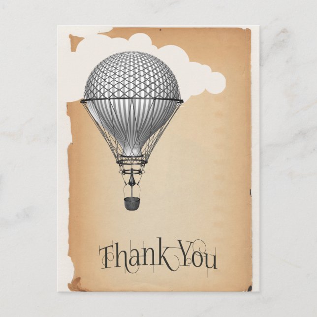 Steampunk Hot Air Ballon Danke Postkarte (Vorderseite)