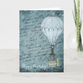 Steampunk Hot Air Ballon Dusk Blue Handschrift Karte