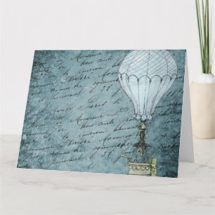 Steampunk Hot Air Ballon Dusk Blue Handschrift Karte