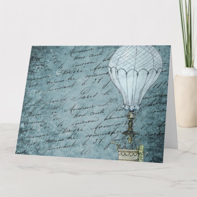 Steampunk Hot Air Ballon Dusk Blue Handschrift Karte (Vorderseite)
