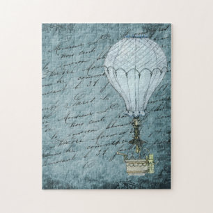 Steampunk Hot Air Ballon Dusk Blue Handschrift Puzzle
