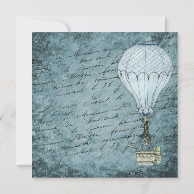Steampunk Hot Air Ballon Dusk Blue Handwriting (Vorderseite)