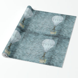 Steampunk Hot Air Ballon Dusk Blue Handwriting Geschenkpapier